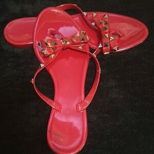 Stylish Red Sandals with Studded Bow
